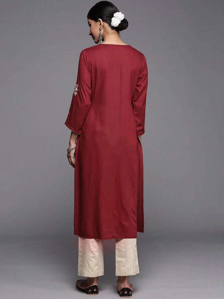 Maroon Yoke Design Rayon Kurta - Libas