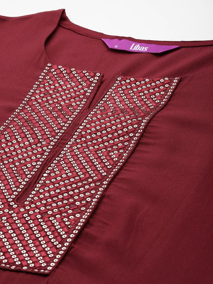 Maroon Yoke Design Rayon Straight Kurta - Libas