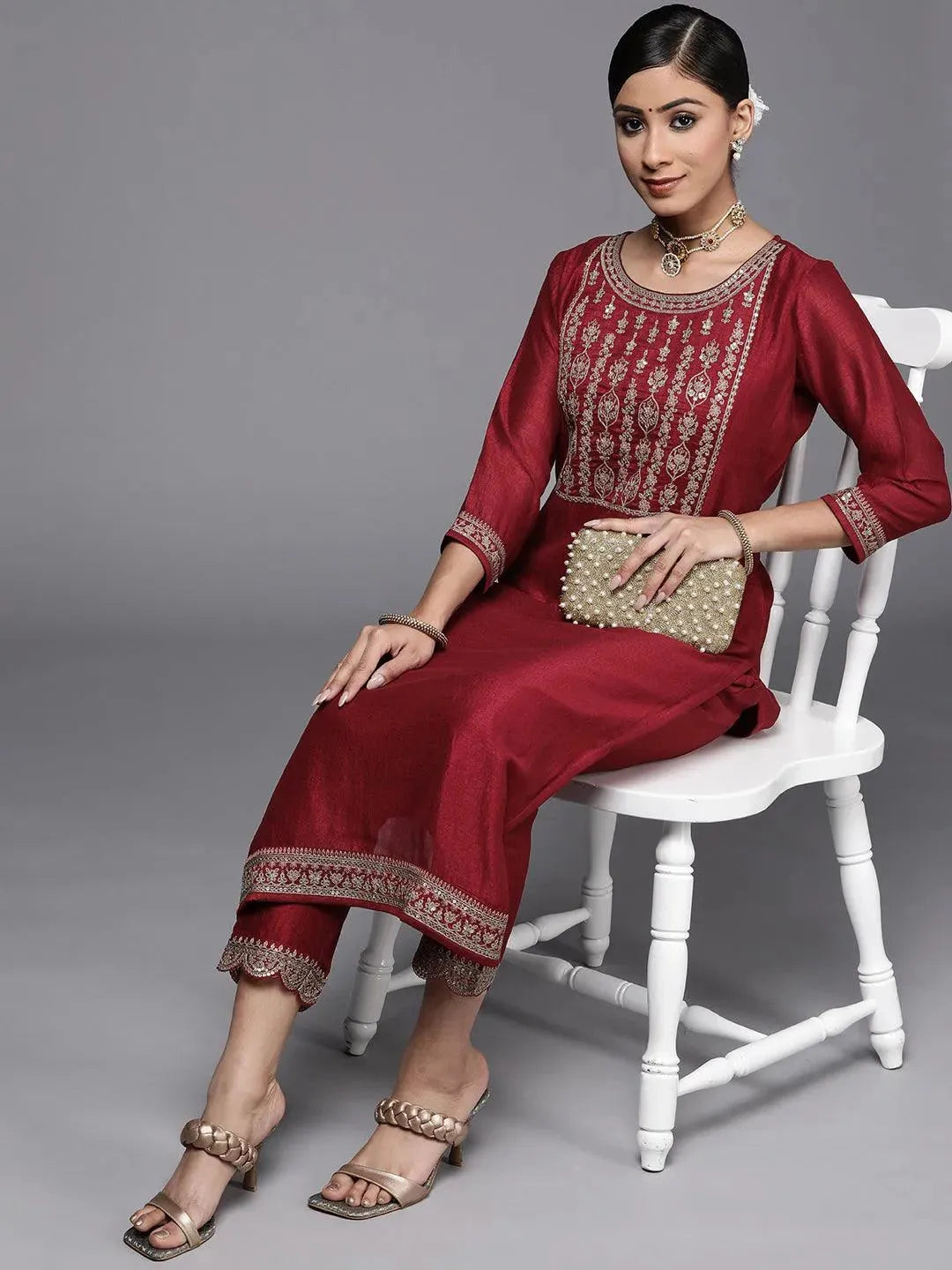 

Maroon Yoke Design Silk Kurta