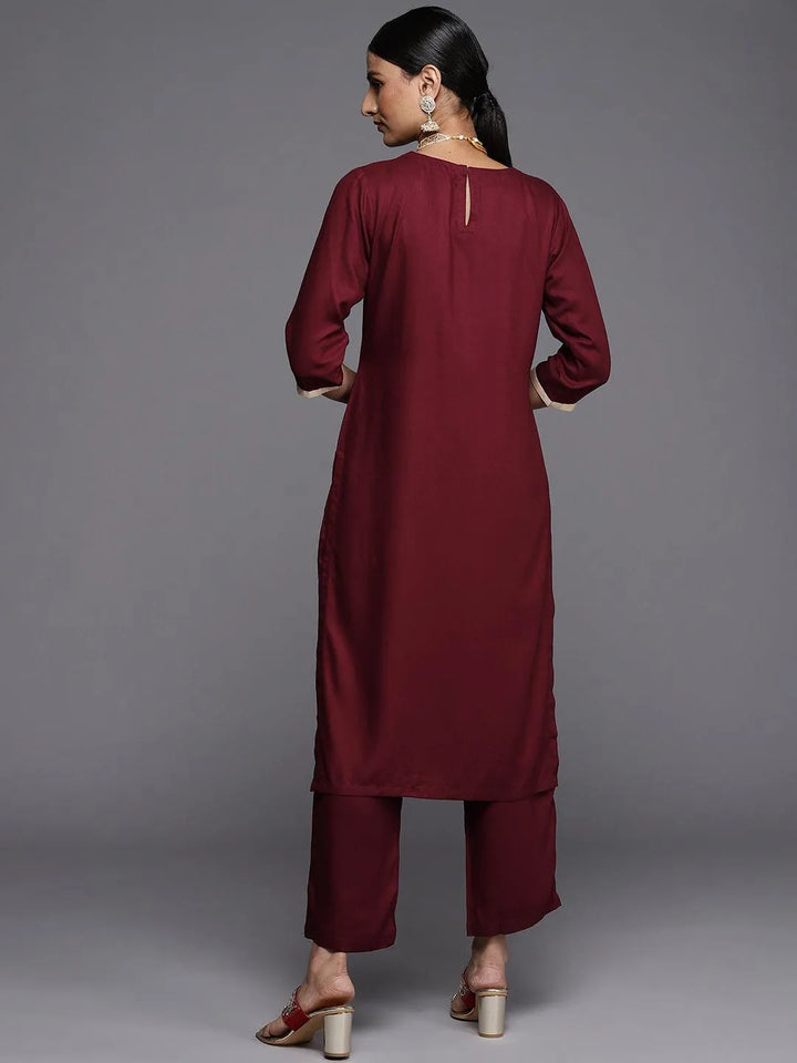 Maroon Yoke Design Wool Straight Kurta - Libas