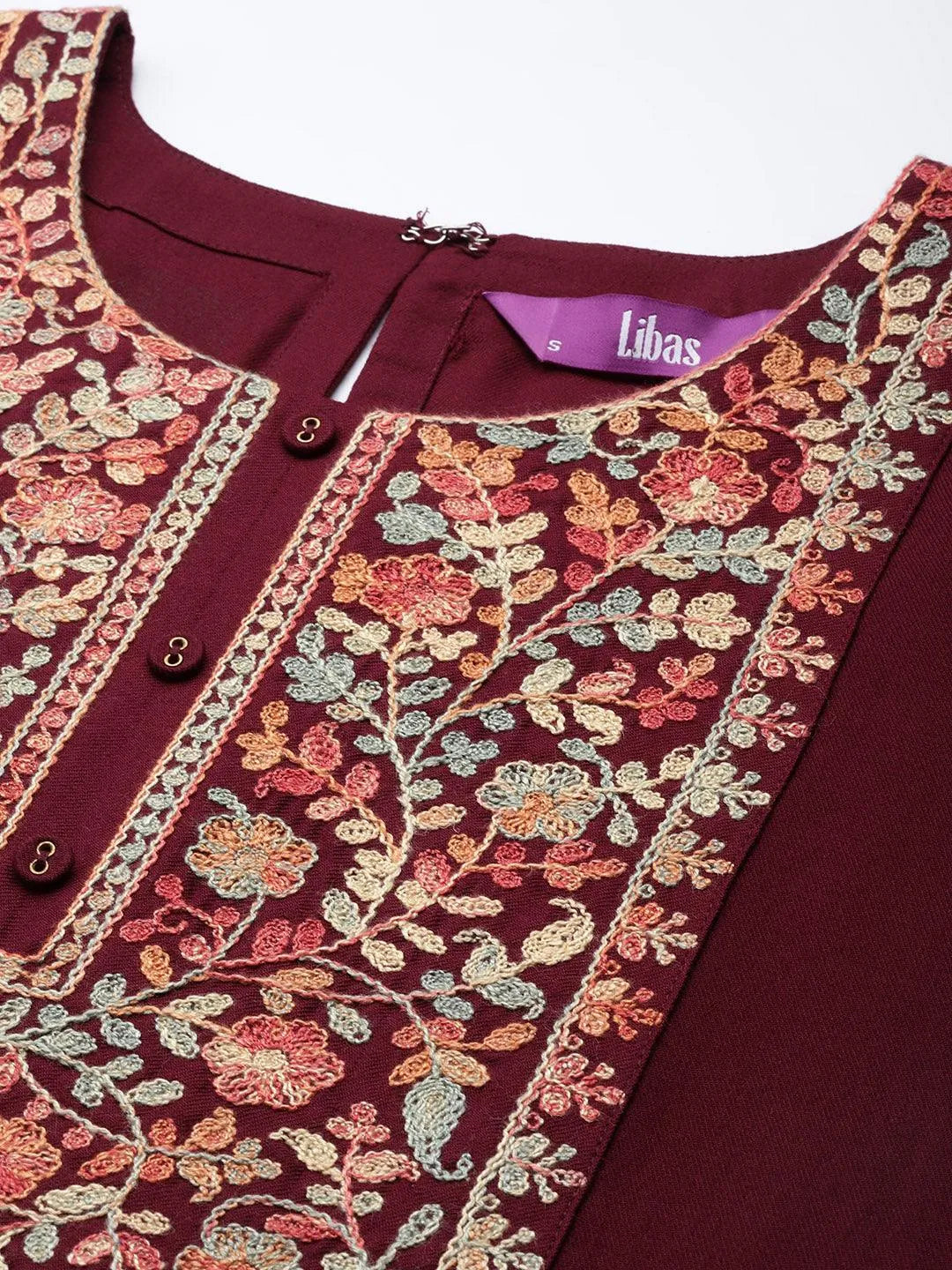 Maroon Yoke Design Wool Straight Kurta - Libas