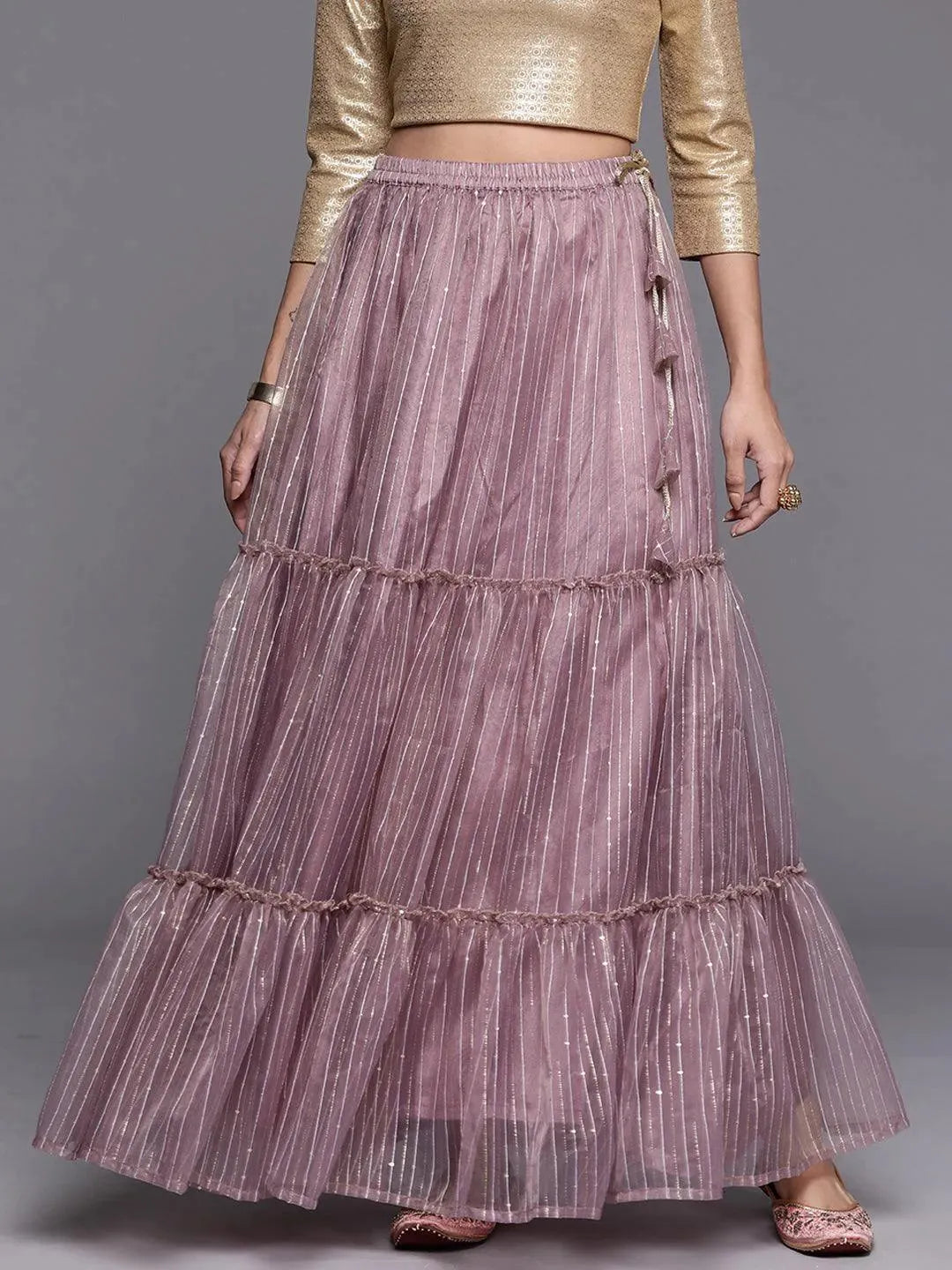 

Mauve Embellished Organza Skirt