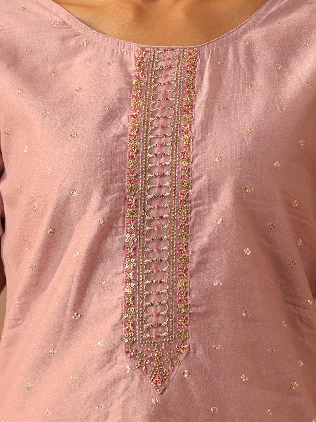 Mauve Embroidered Chanderi Silk Straight Kurta