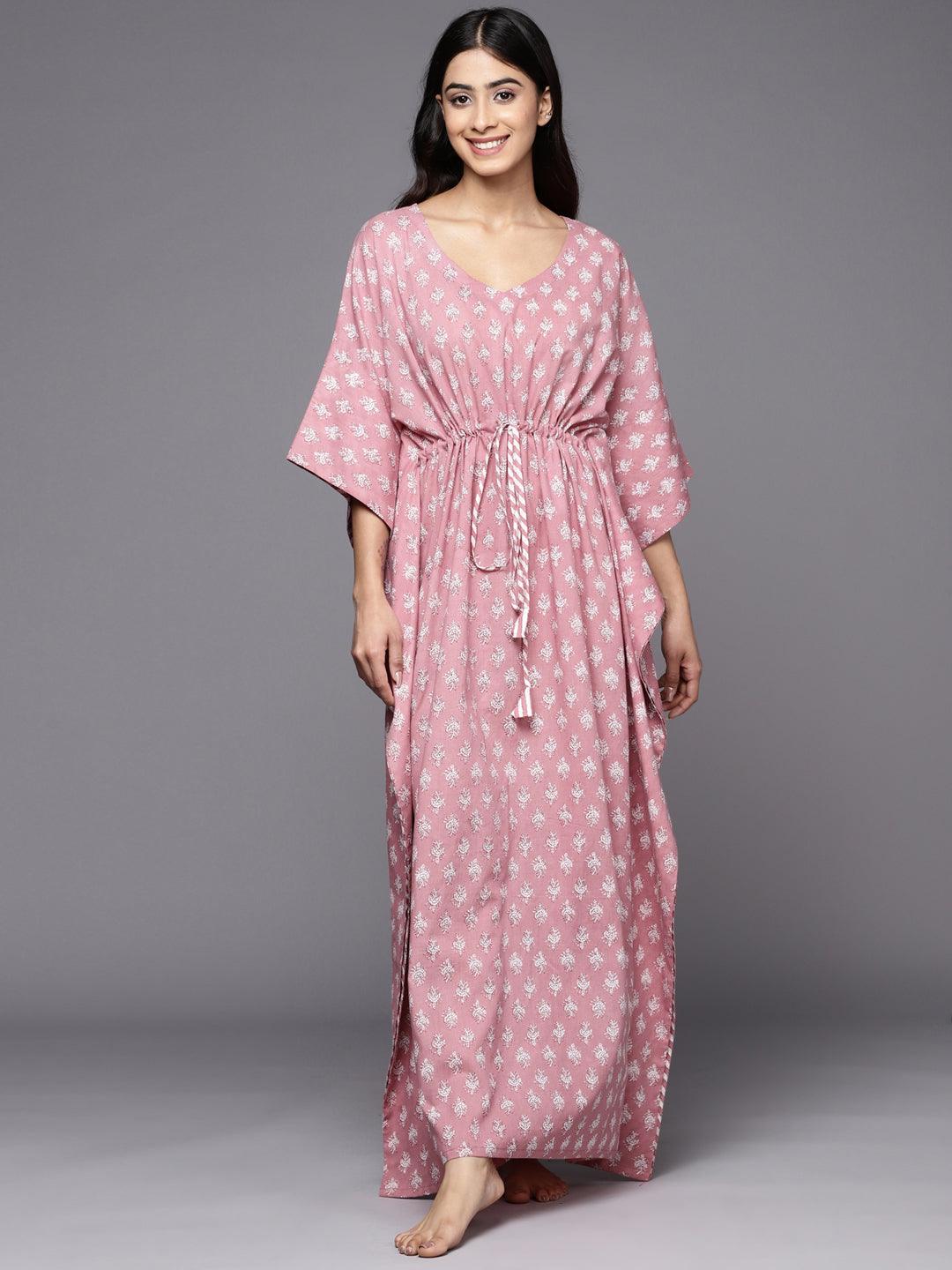 Mauve Printed Cotton Nightdress - Libas