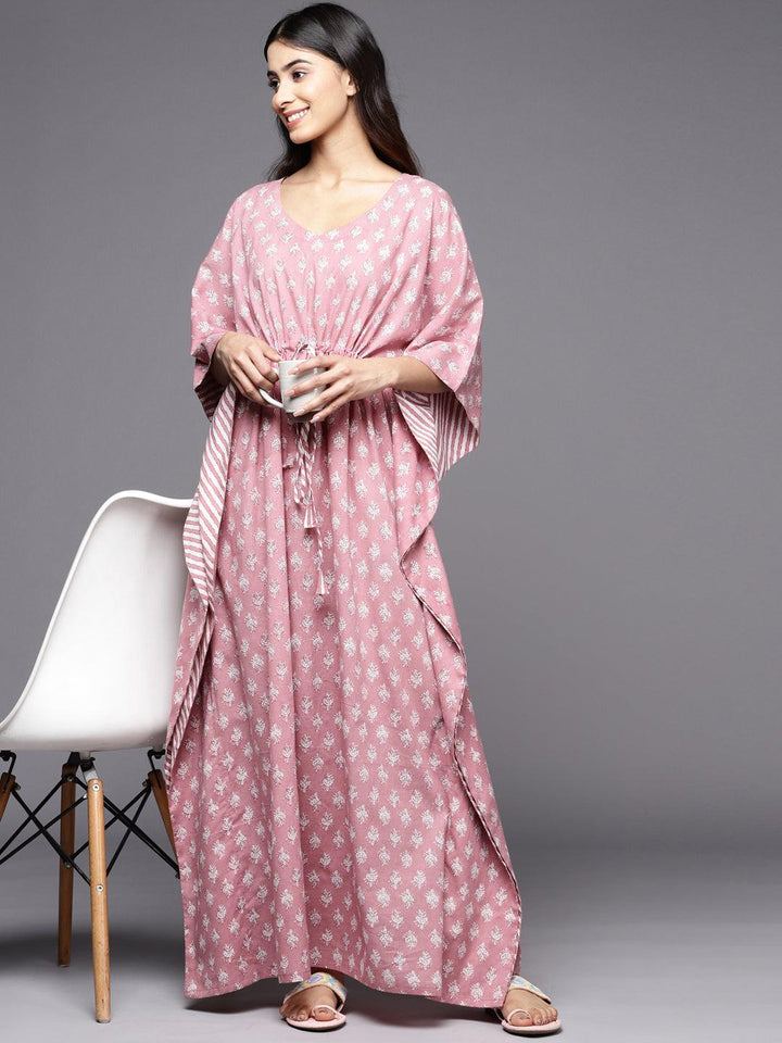 Mauve Printed Cotton Nightdress - Libas