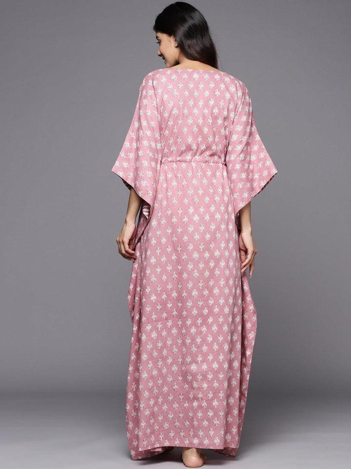 Mauve Printed Cotton Nightdress - Libas