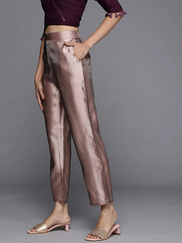 Mauve Printed Silk Trousers - Libas