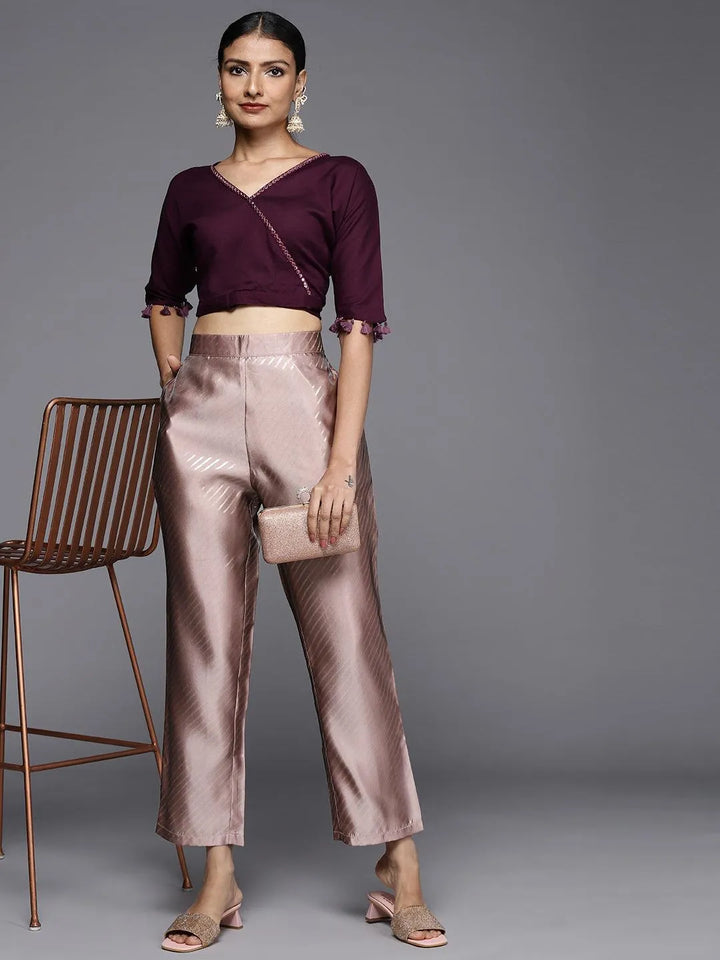 Mauve Printed Silk Trousers - Libas