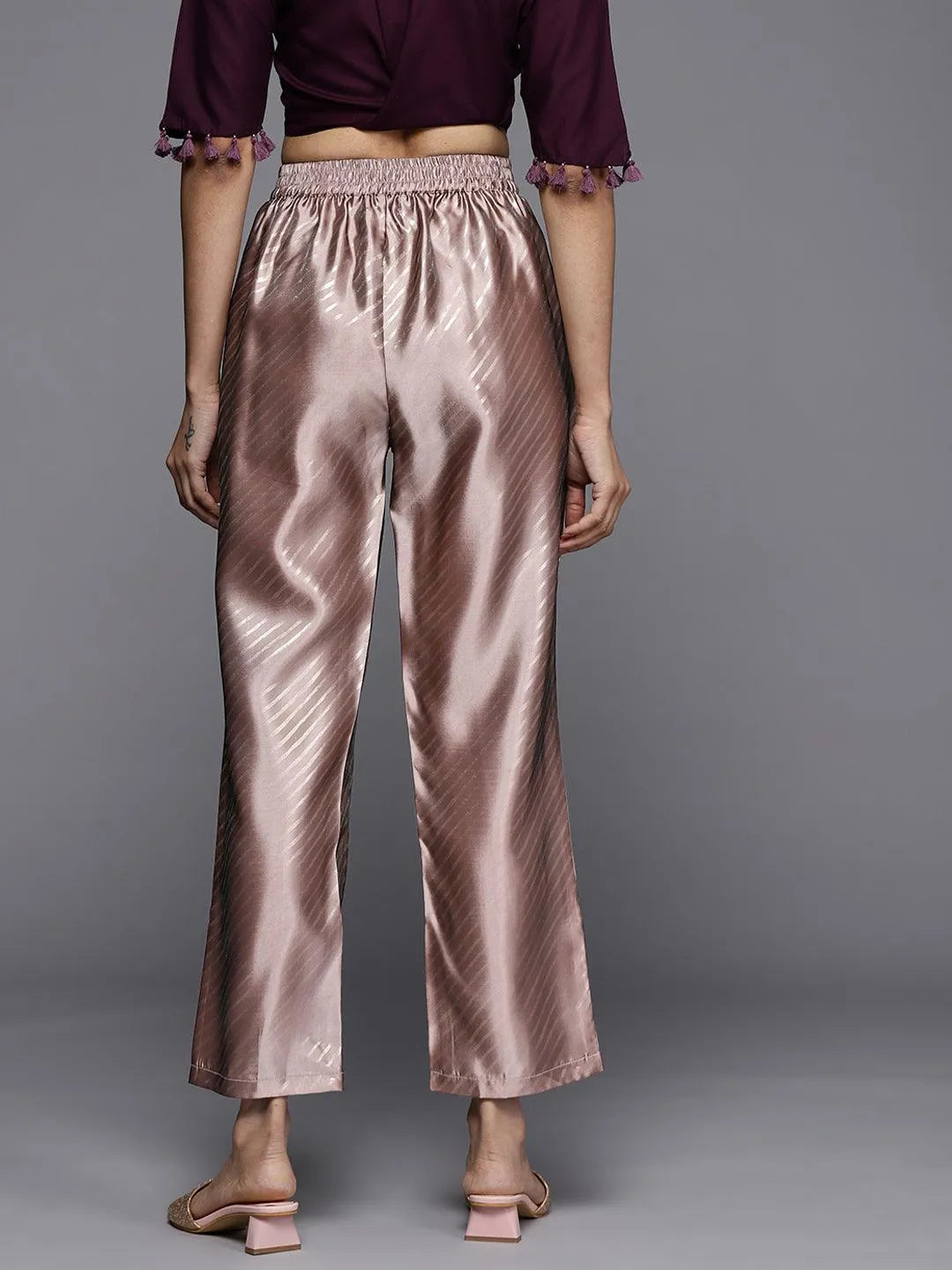 Mauve Printed Silk Trousers - Libas