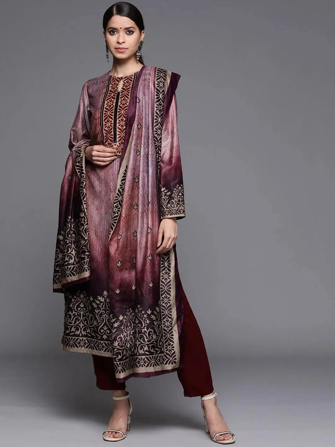 

Buy Mauve Printed Velvet Suit Set - 20368O- | Libas Ethnic Wear Online