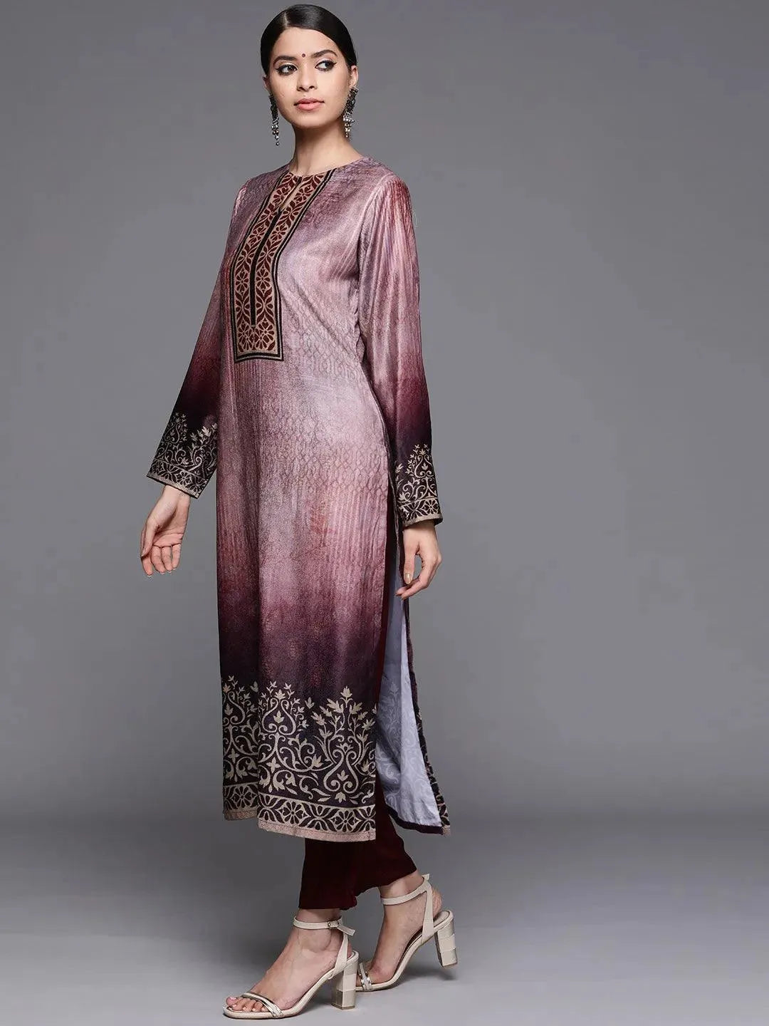 

Buy Mauve Printed Velvet Suit Set - 20368O-XS | Libas Ethnic Wear Online