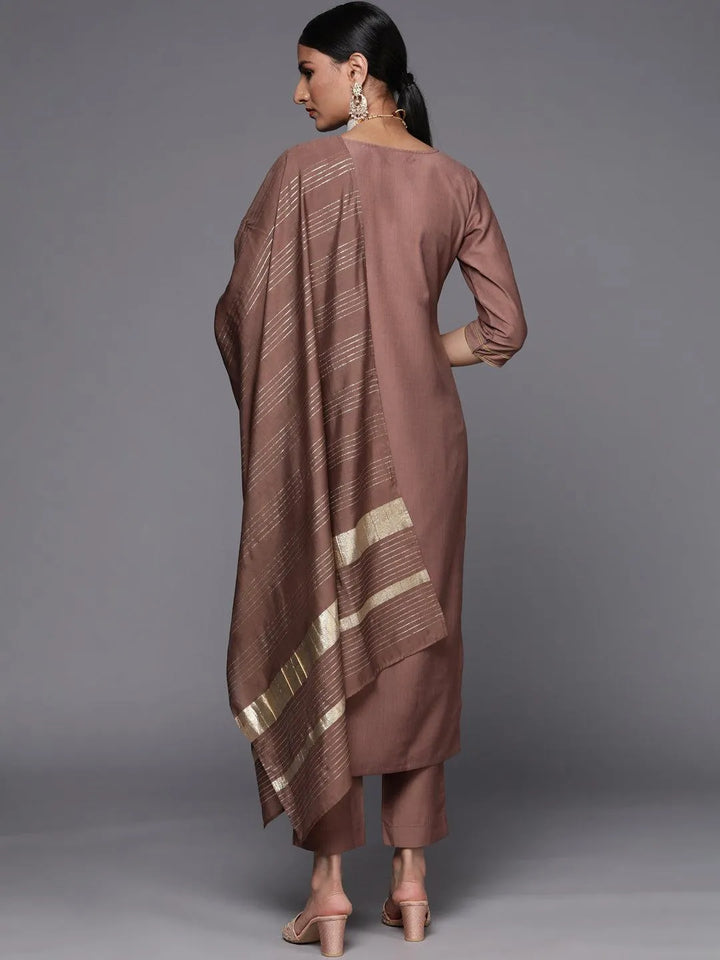 Mauve Solid Silk Blend Straight Suit Set - Libas