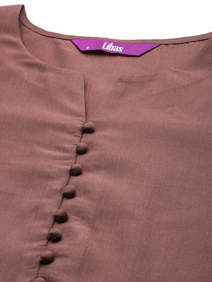 Mauve Solid Silk Blend Straight Suit Set - Libas