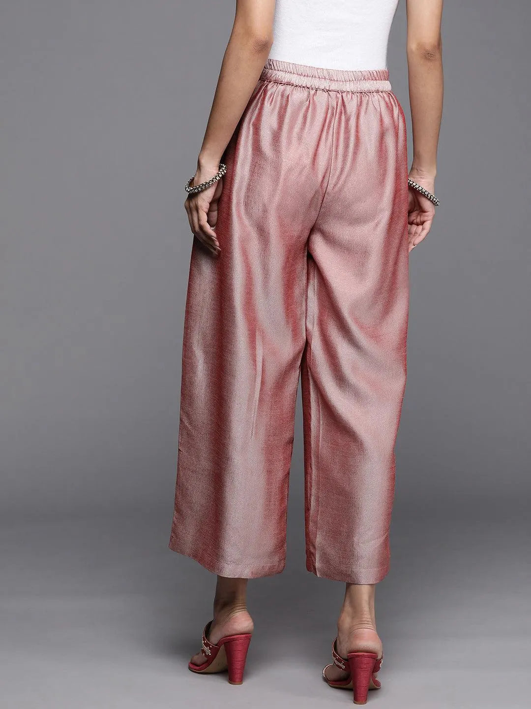 Mauve Solid Silk Palazzos - Libas