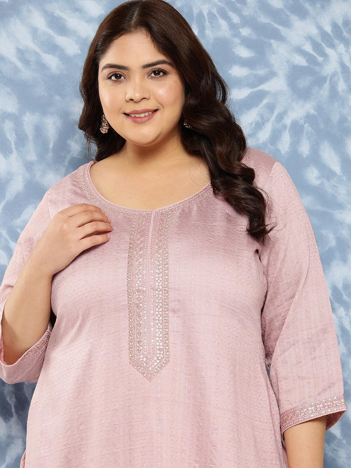 Mauve Woven Design Rayon Straight Kurta - Libas