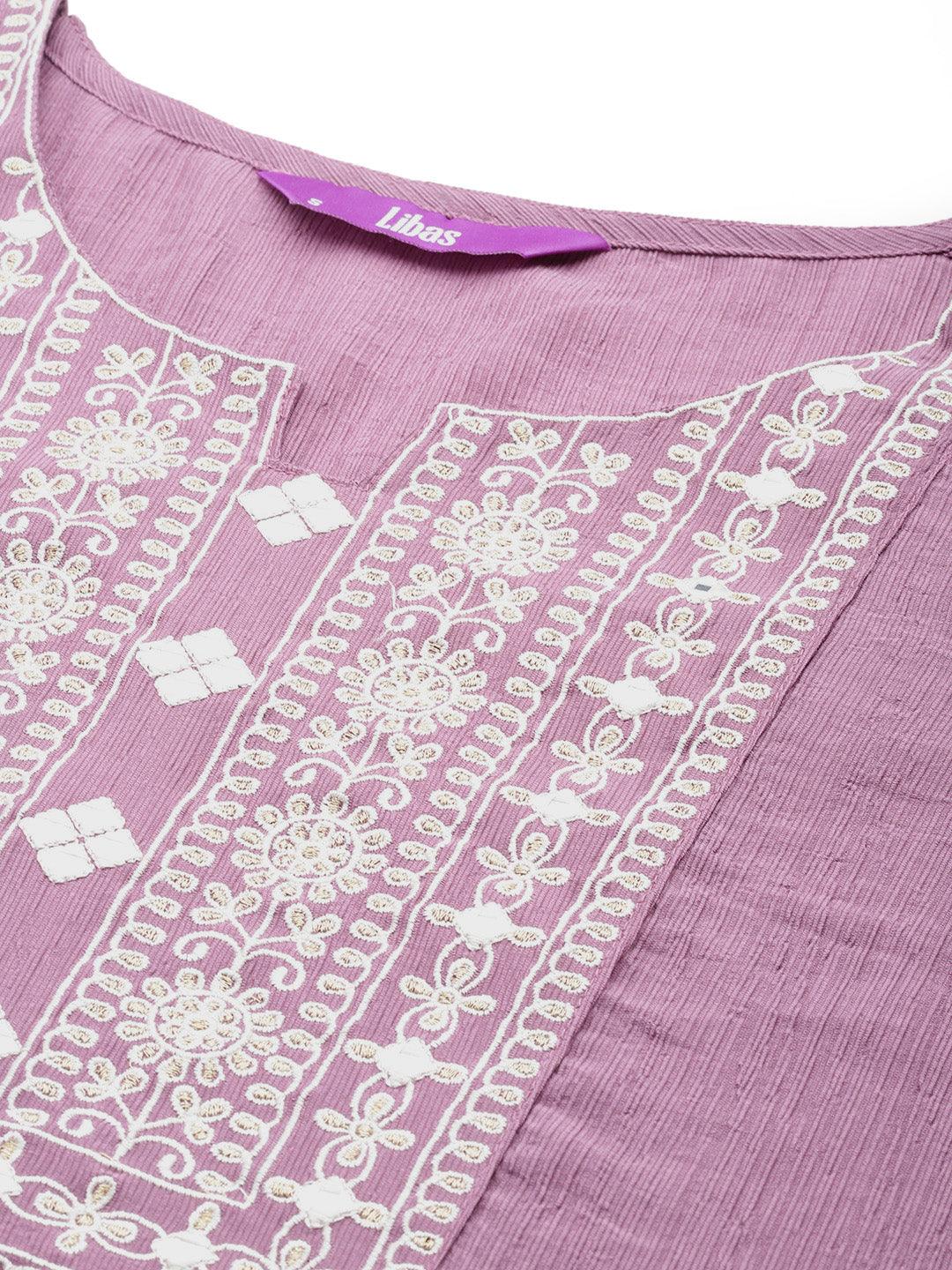 Mauve Yoke Design Cotton Blend Straight Kurti - Libas