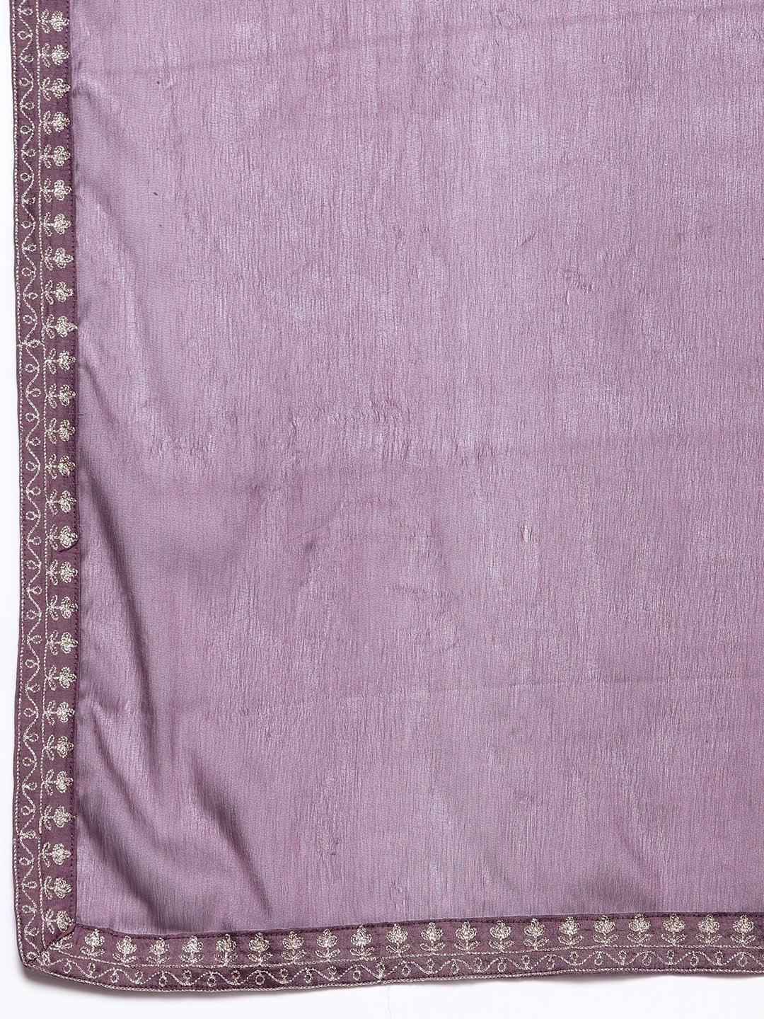 Mauve Yoke Design Silk Blend Straight Suit With Dupatta - Libas