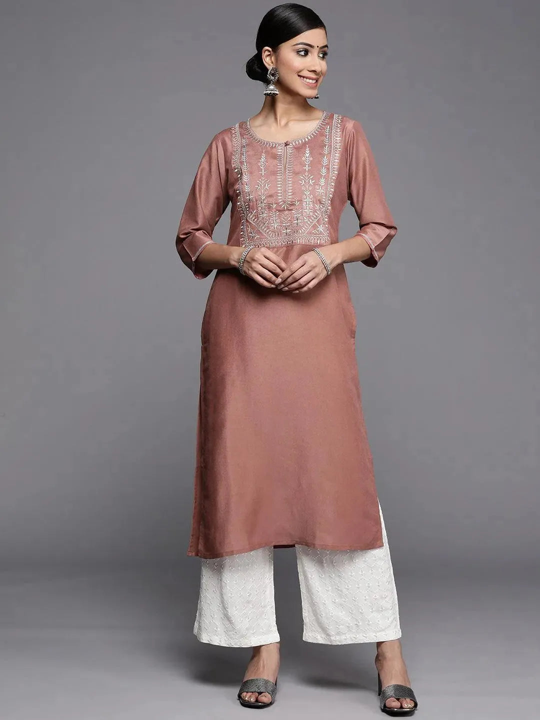 Mauve Yoke Design Silk Kurta - Libas