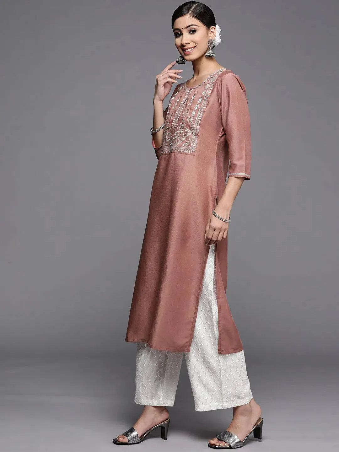 

Mauve Yoke Design Silk Kurta