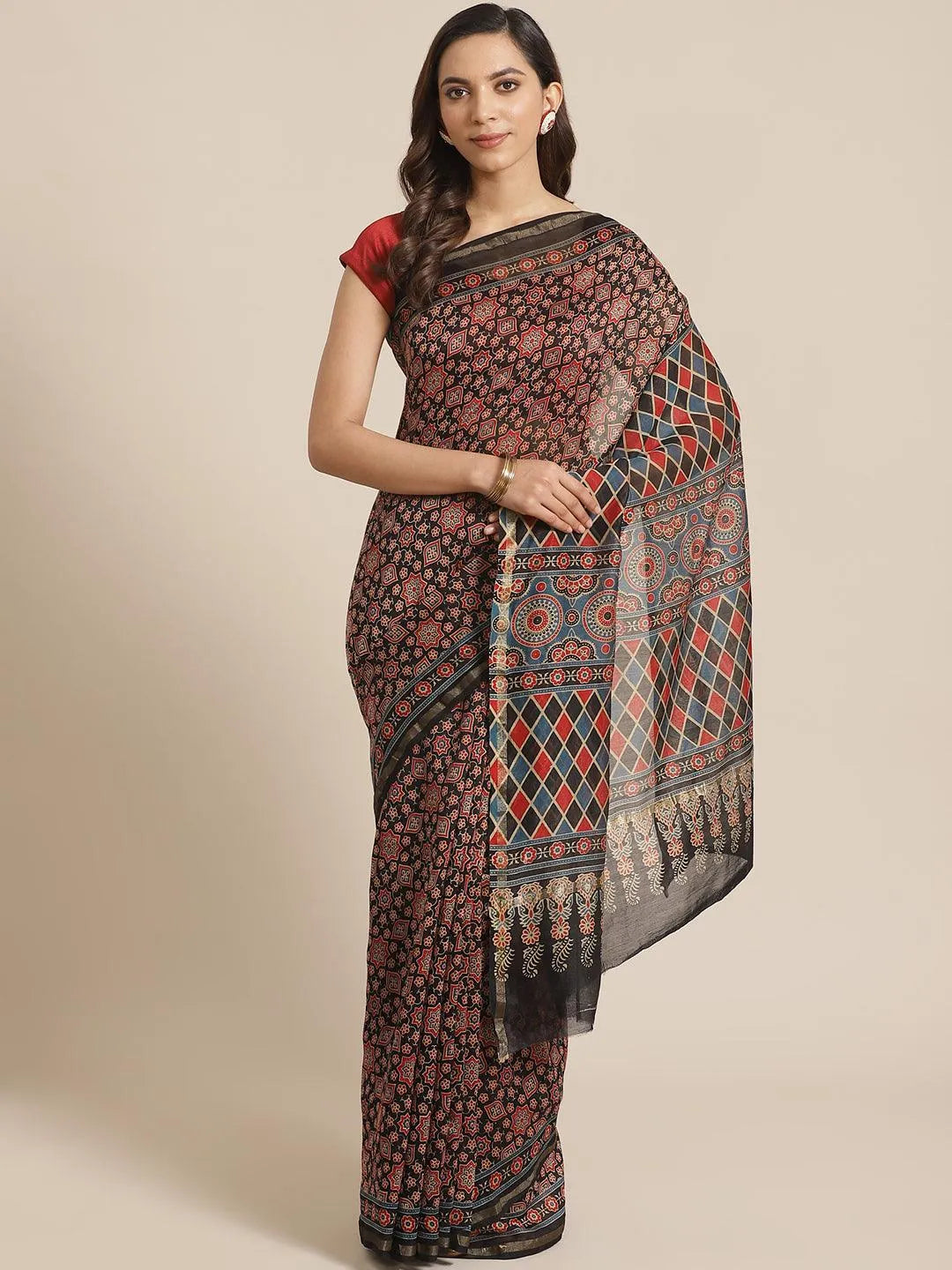 Multicoloured Chanderi Silk Saree - Libas 