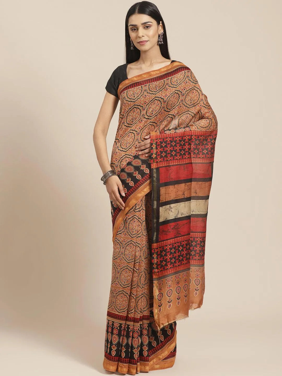 Multicoloured Chanderi Silk Saree - Libas 