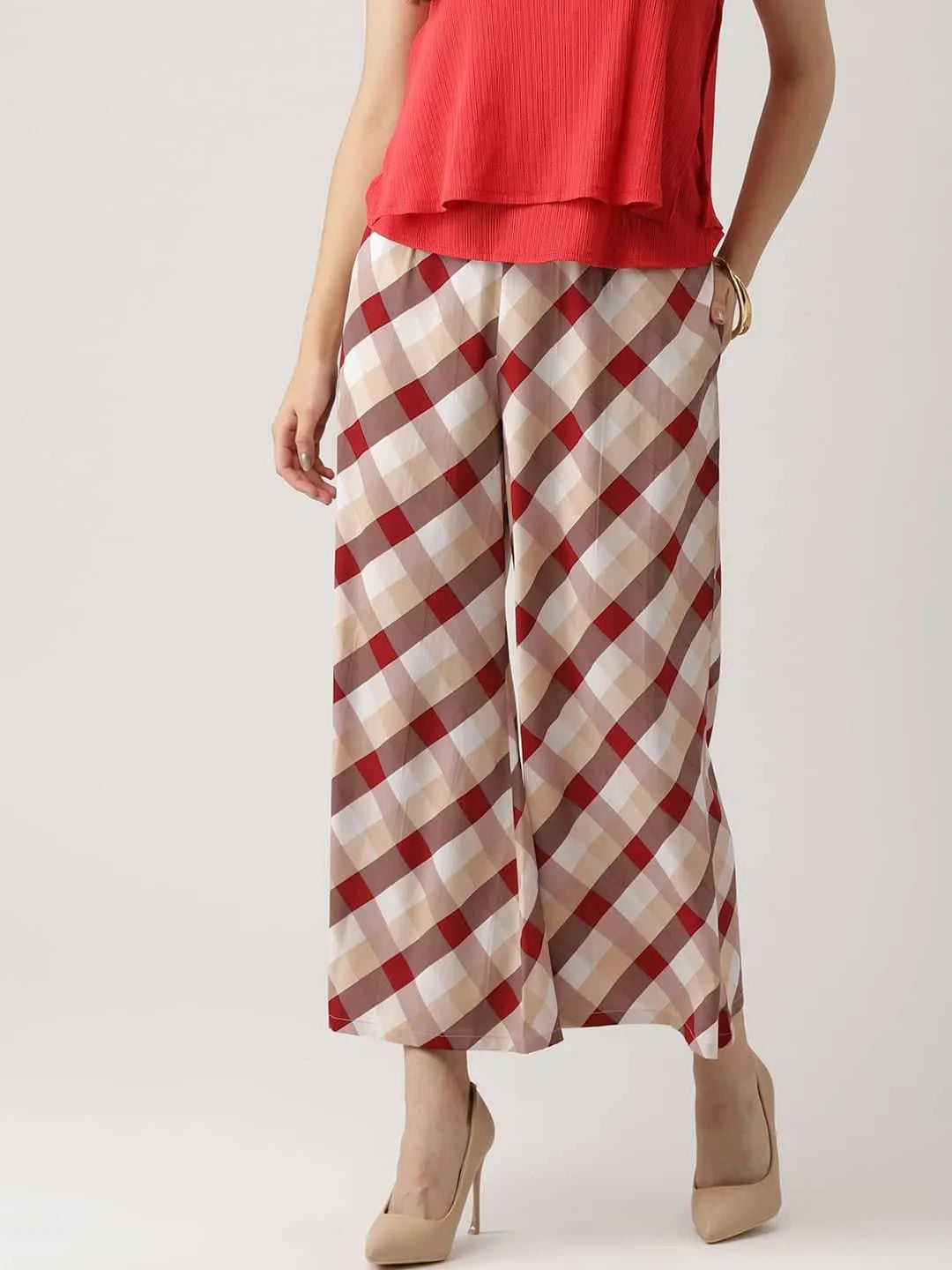 Multicoloured Checkered Crepe Palazzos - Libas 