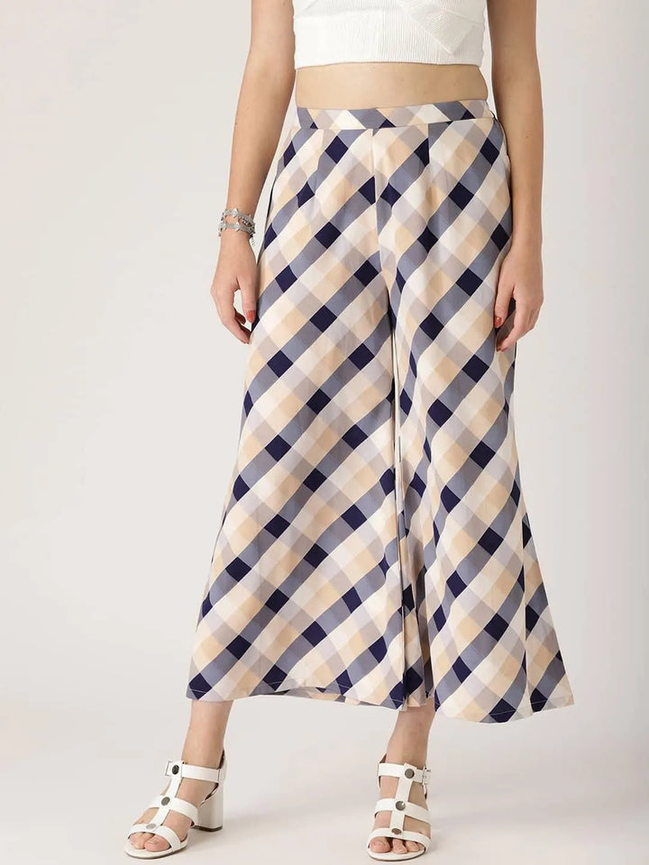 Multicoloured Checkered Crepe Palazzos - Libas