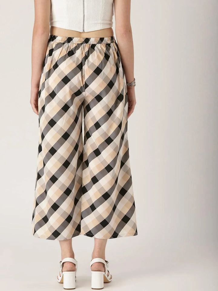 Multicoloured Checkered Crepe Palazzos - Libas