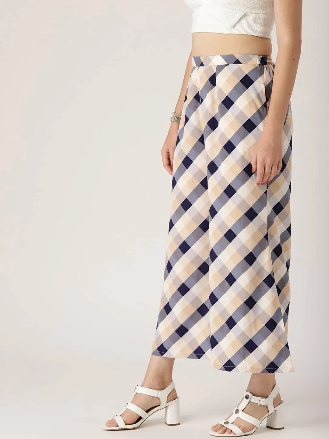 Multicoloured Checkered Crepe Palazzos - Libas