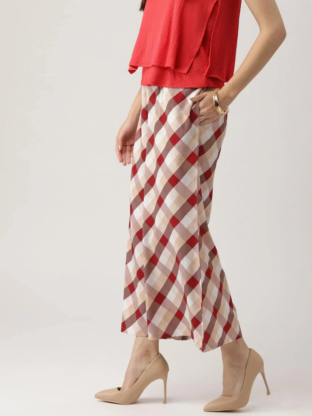 Multicoloured Checkered Crepe Palazzos - Libas 