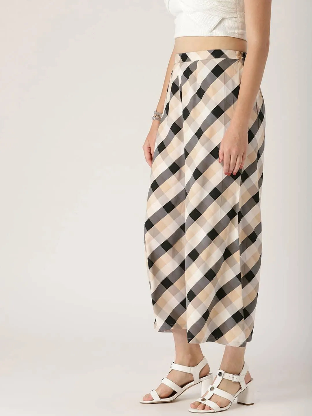 Multicoloured Checkered Crepe Palazzos - Libas