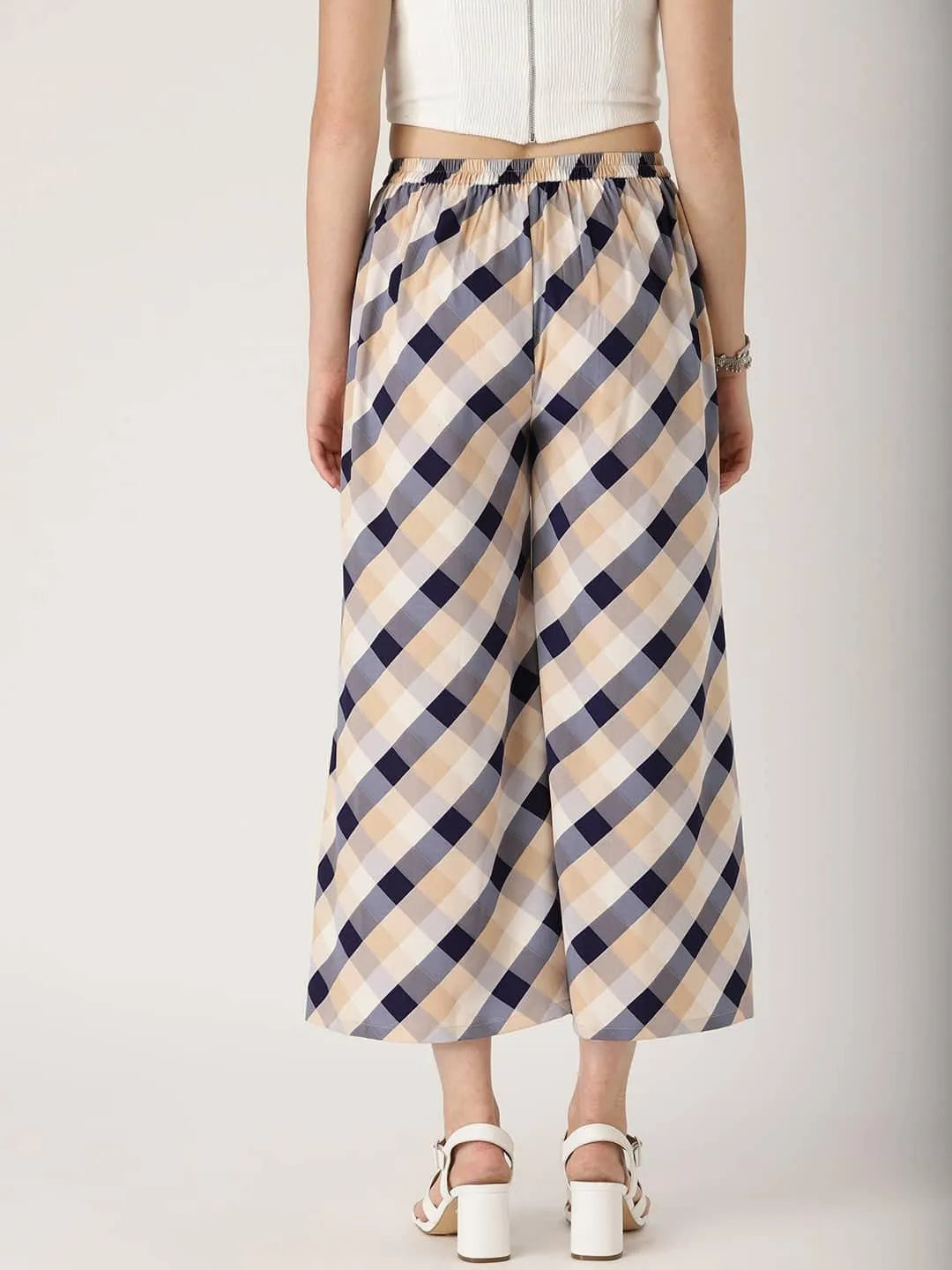 Multicoloured Checkered Crepe Palazzos - Libas