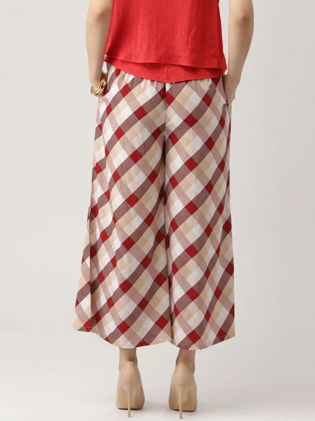 Multicoloured Checkered Crepe Palazzos - Libas 