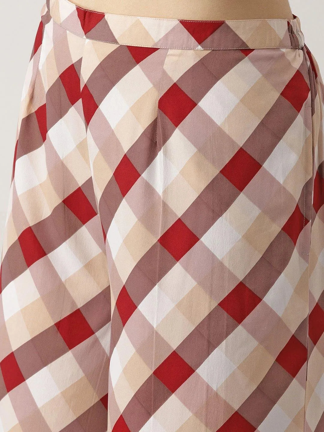 Multicoloured Checkered Crepe Palazzos - Libas