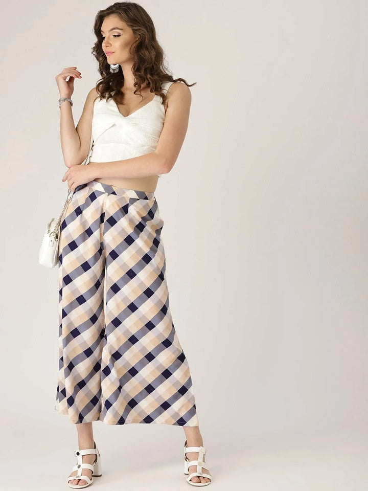 Multicoloured Checkered Crepe Palazzos - Libas