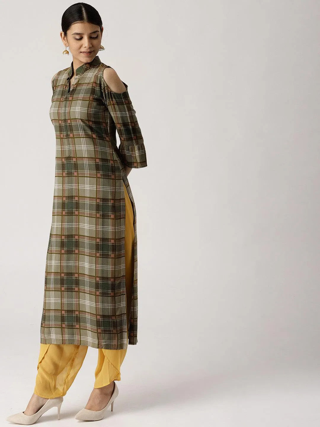 Multicoloured Checkered Rayon Kurta - Libas