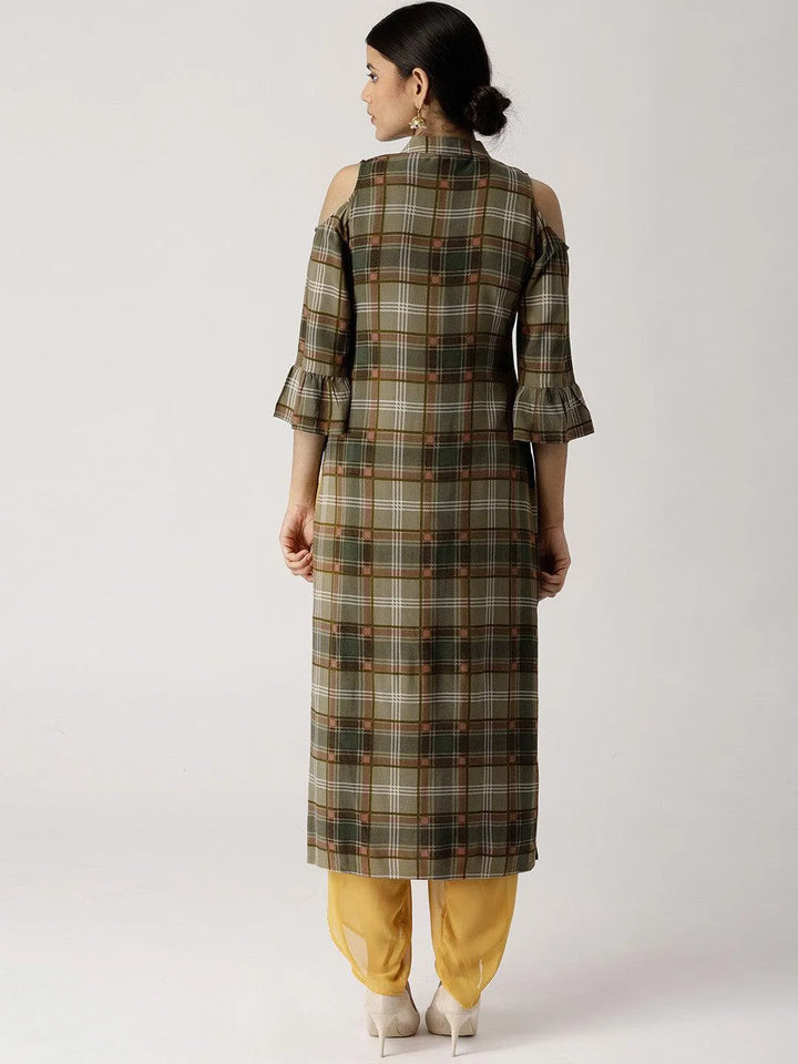 Multicoloured Checkered Rayon Kurta - Libas