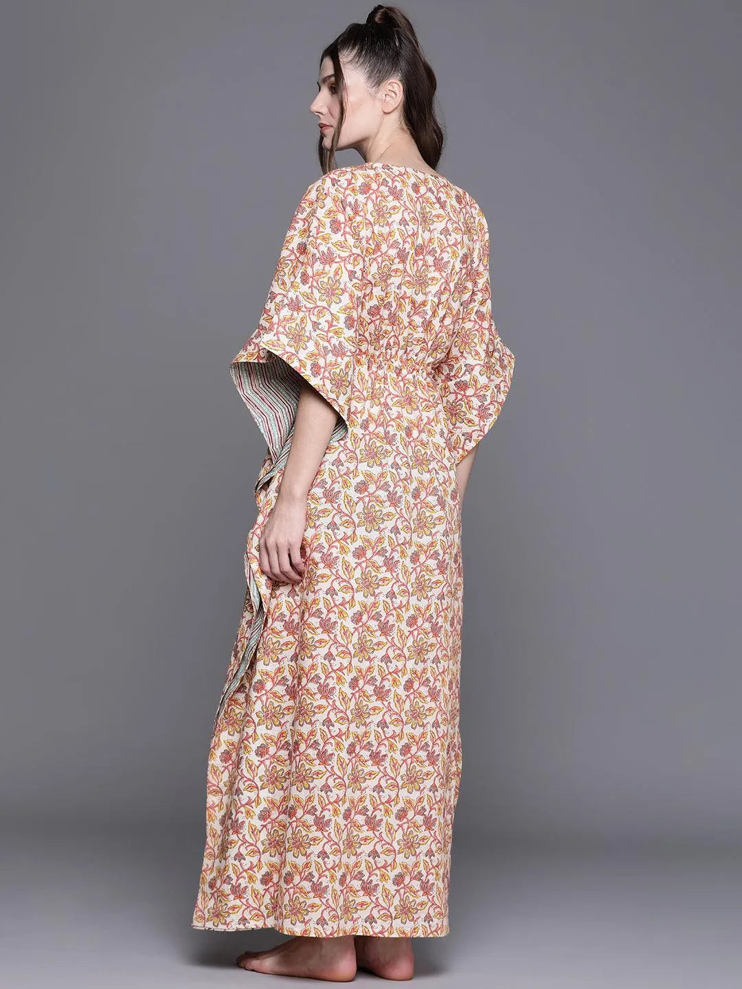 Multicoloured Cotton Printed Kaftan Nightdress - Libas 