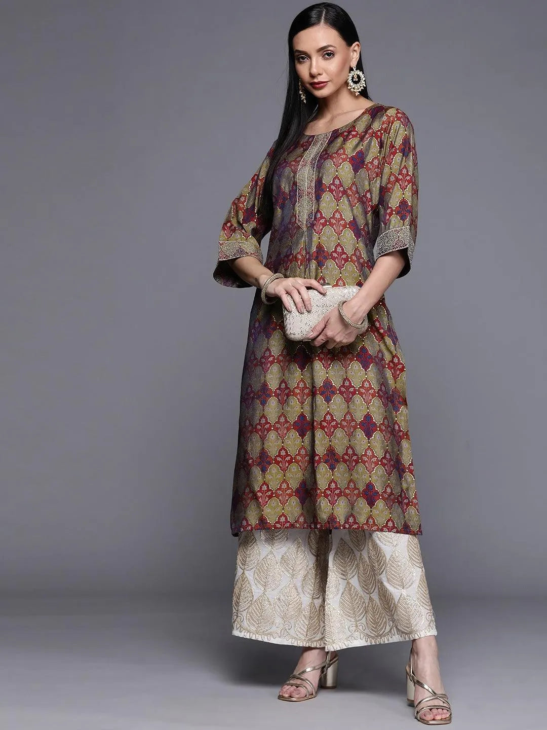 Multicoloured Printed Chanderi Silk Kurta - Libas