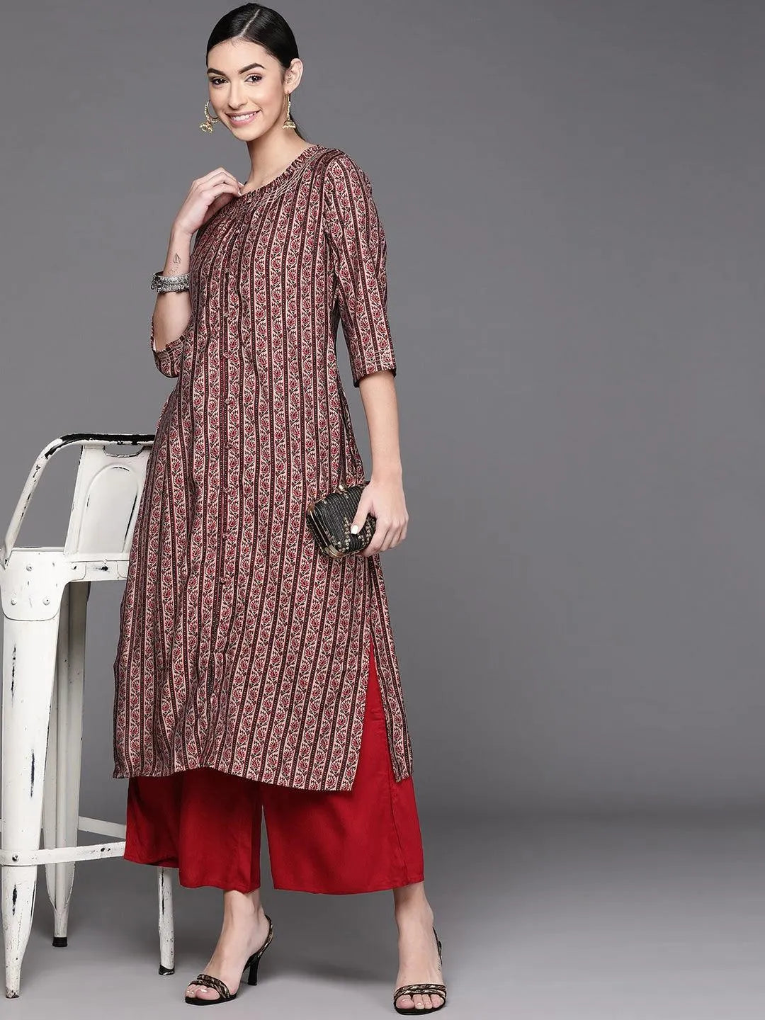 Multicoloured Printed Chanderi Silk Kurta - Libas