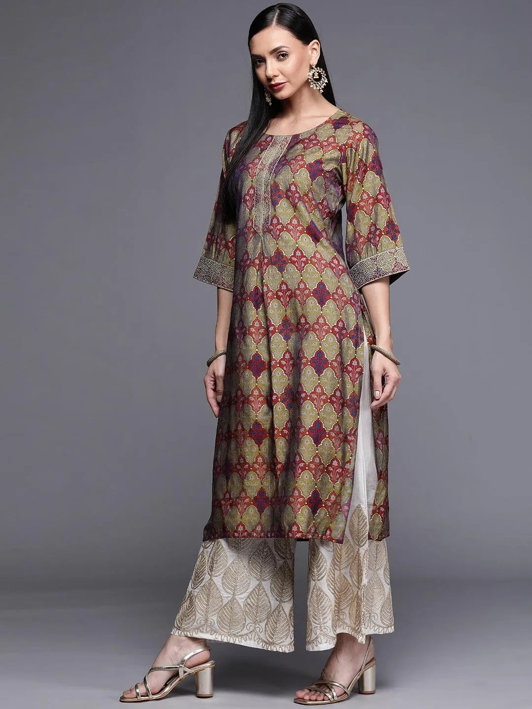 Multicoloured Printed Chanderi Silk Kurta - Libas