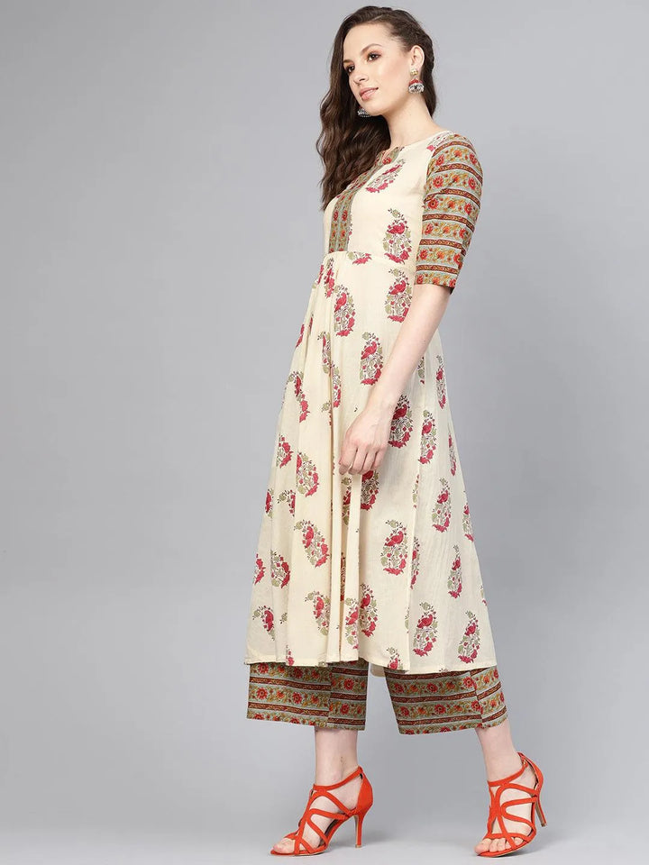 Multicoloured Printed Cotton Kurta Set - Libas