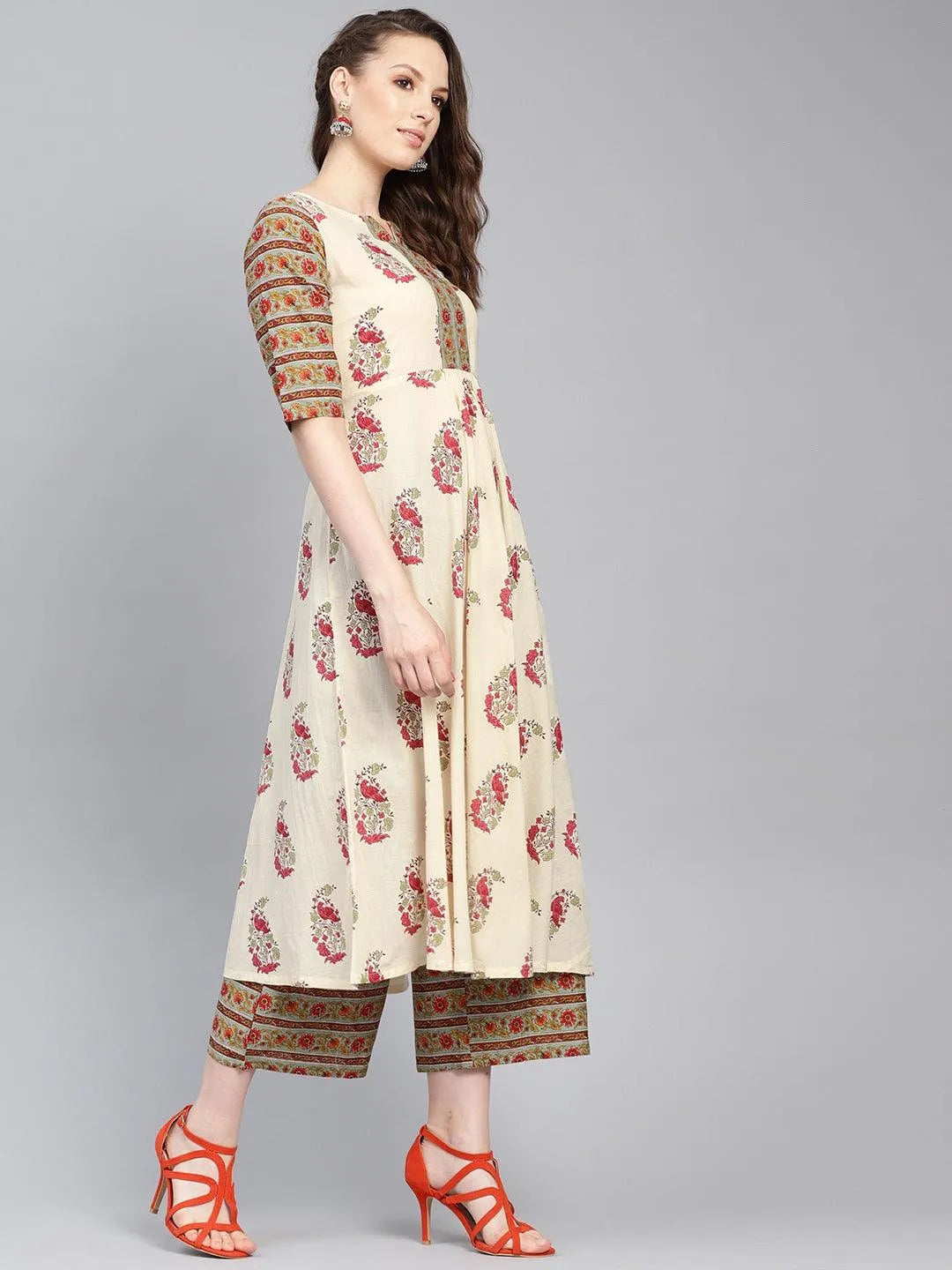 Multicoloured Printed Cotton Kurta Set - Libas