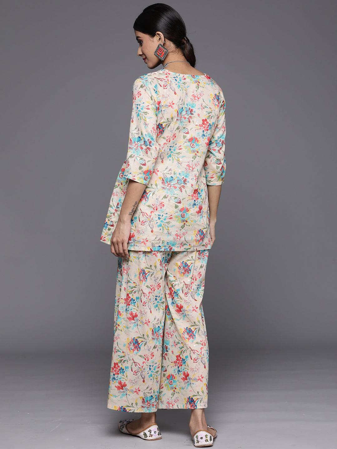 Multicoloured Printed Cotton A-Line Tunic With Palazzos