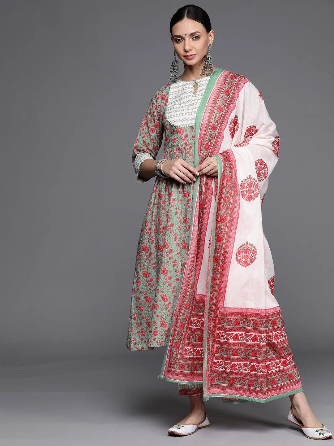 Multicoloured Printed Cotton Suit Set - Libas 