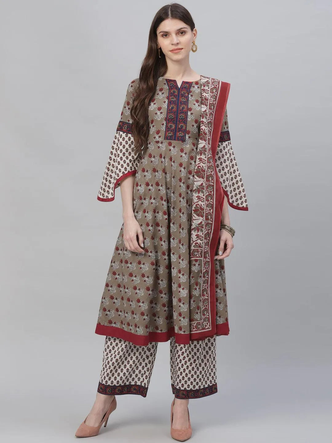 Multicoloured Printed Cotton Suit Set - Libas