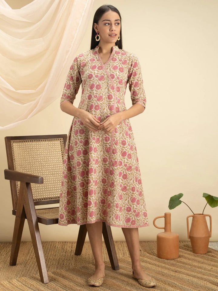 Multicoloured Printed Cotton Dress - Libas