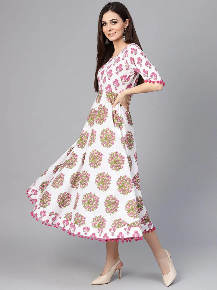 Multicoloured Printed Cotton Dress - Libas