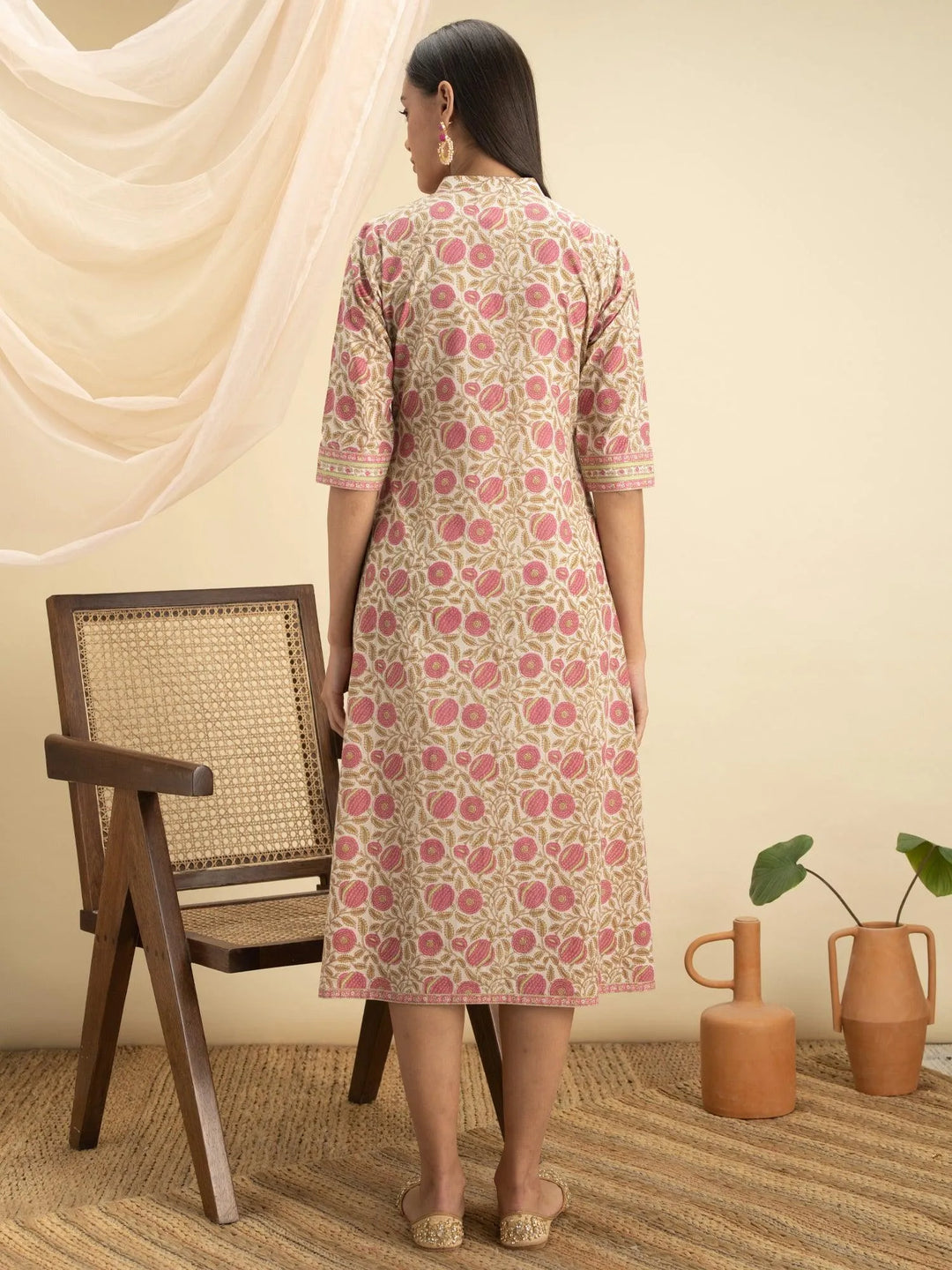 Multicoloured Printed Cotton Dress - Libas