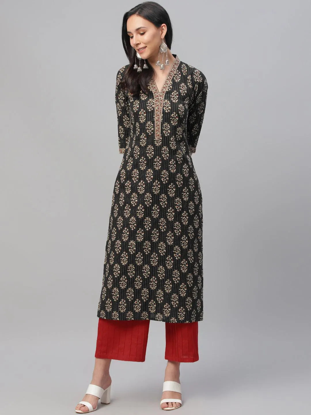 Multicoloured Printed Cotton Kurta - Libas 